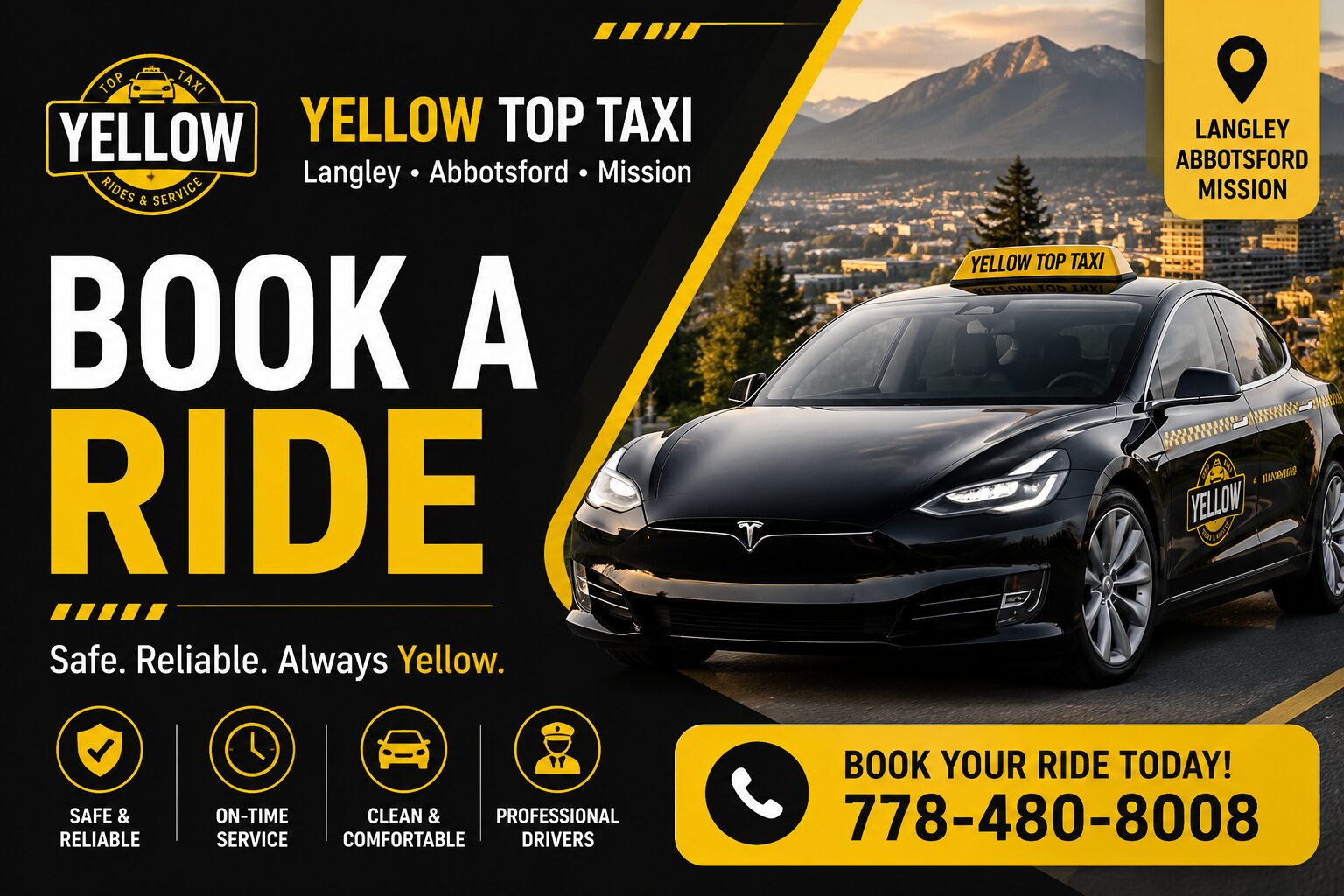 Book a Ride with Yellow Top Taxi in Langley Abbotsford and Mission